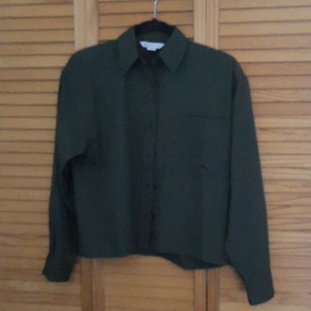 Athleta Long Sleeve Dark Green Button Up Blouse Shirt Size XXS